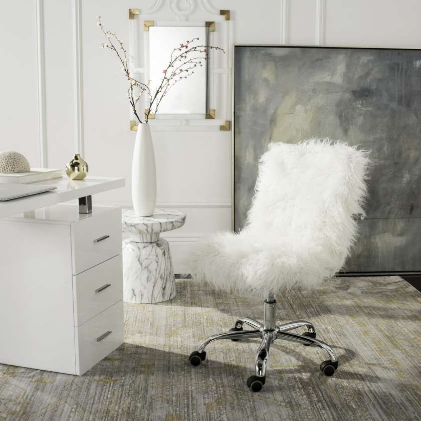 Safavieh Whitney Faux Sheepskin Chrome Leg Swivel Office Chair | Office Chairs | Modishstore - 2