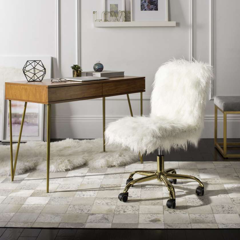 Safavieh Whitney Faux Sheepskin Gold Leg Swivel Office Chair | Office Chairs | Modishstore - 2