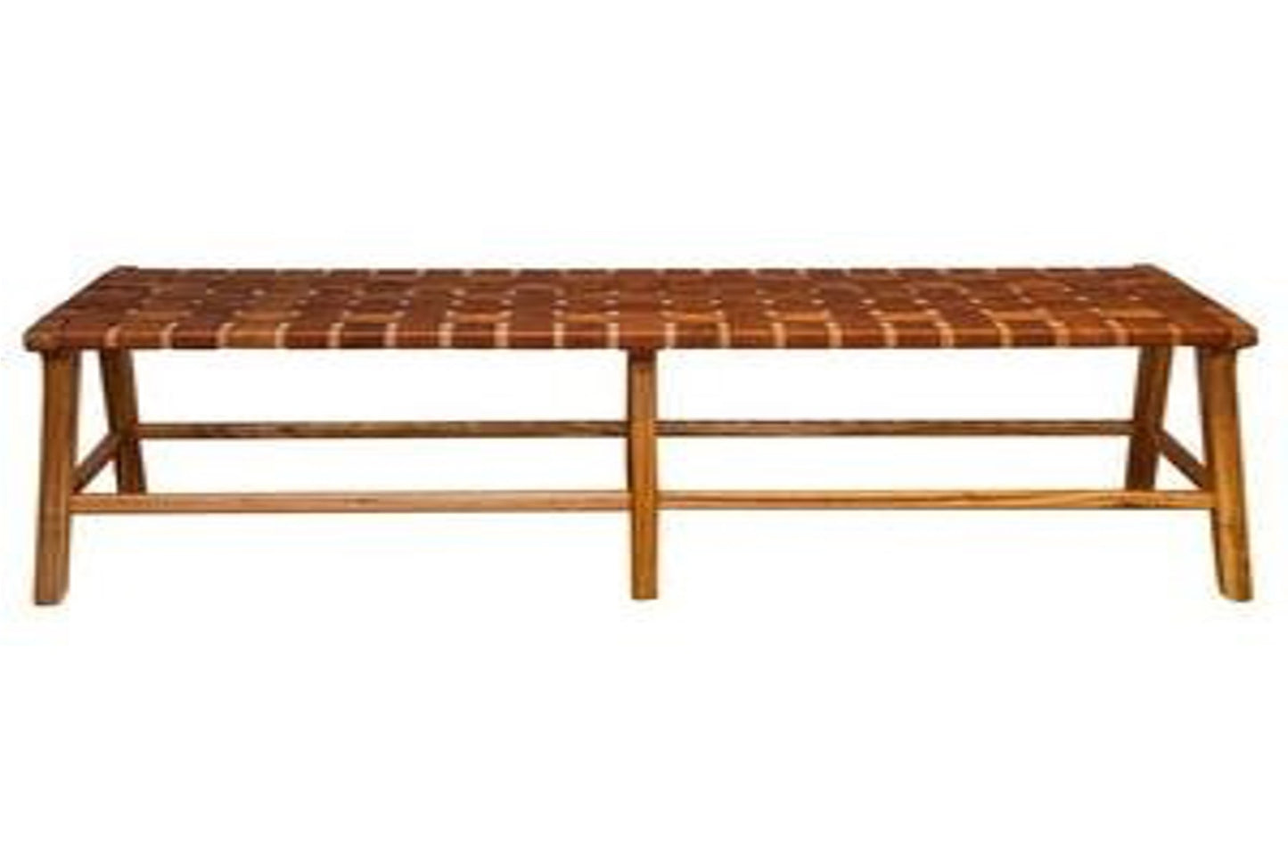 Leather Woven Bench  - Marlboro Leather & Teak Bench 4.4 feet-Multipurpose Entryway, Dining Room, End of the Bed | Benches | Modishstore-2