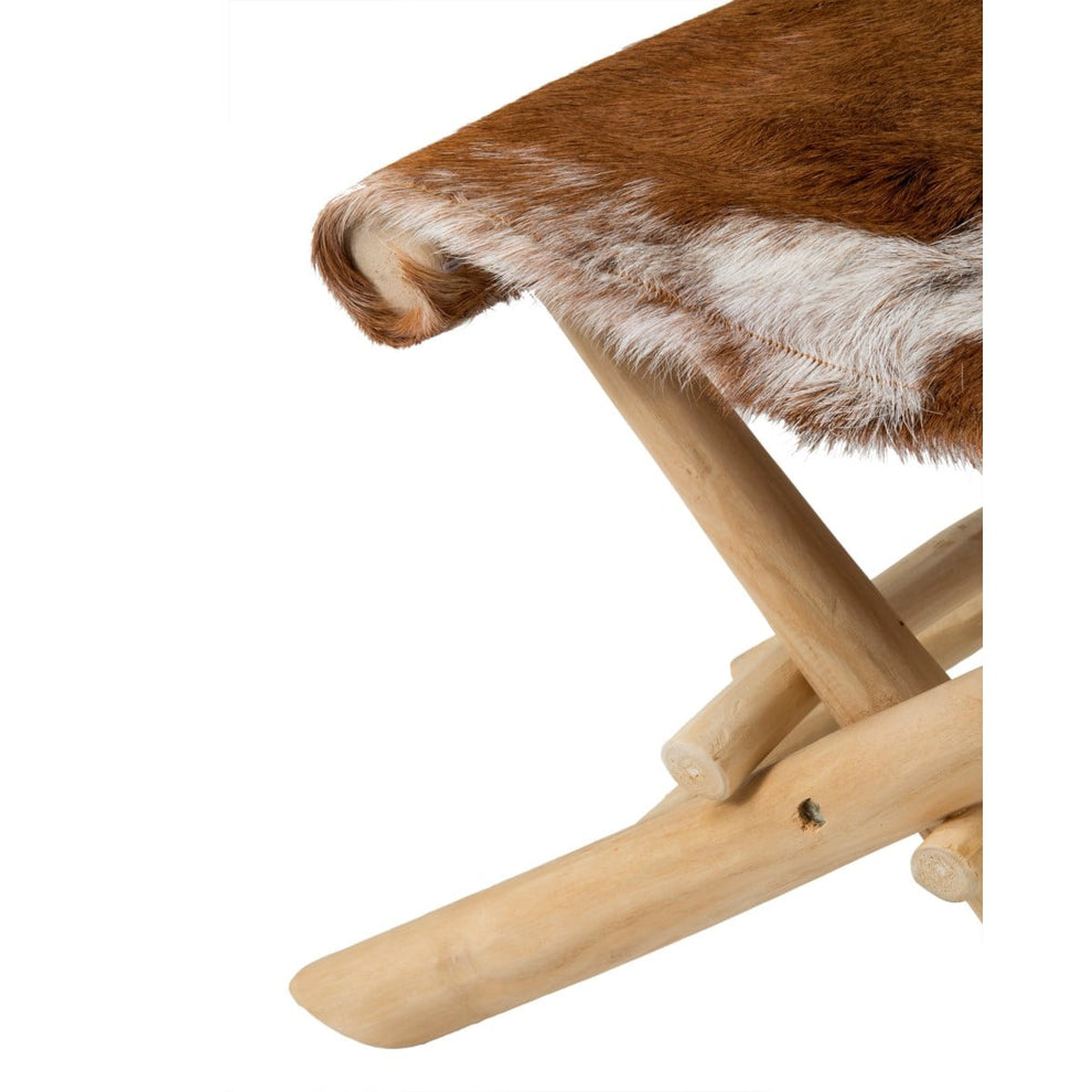 (LS) Safari Folding Natural Goat Hide Stool by Jeffan | Stools | Modishstore - 2