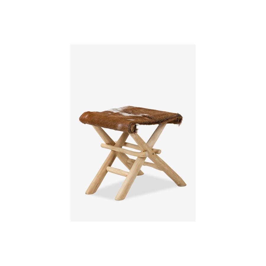 (LS) Safari Folding Natural Goat Hide Stool by Jeffan | Stools | Modishstore - 7