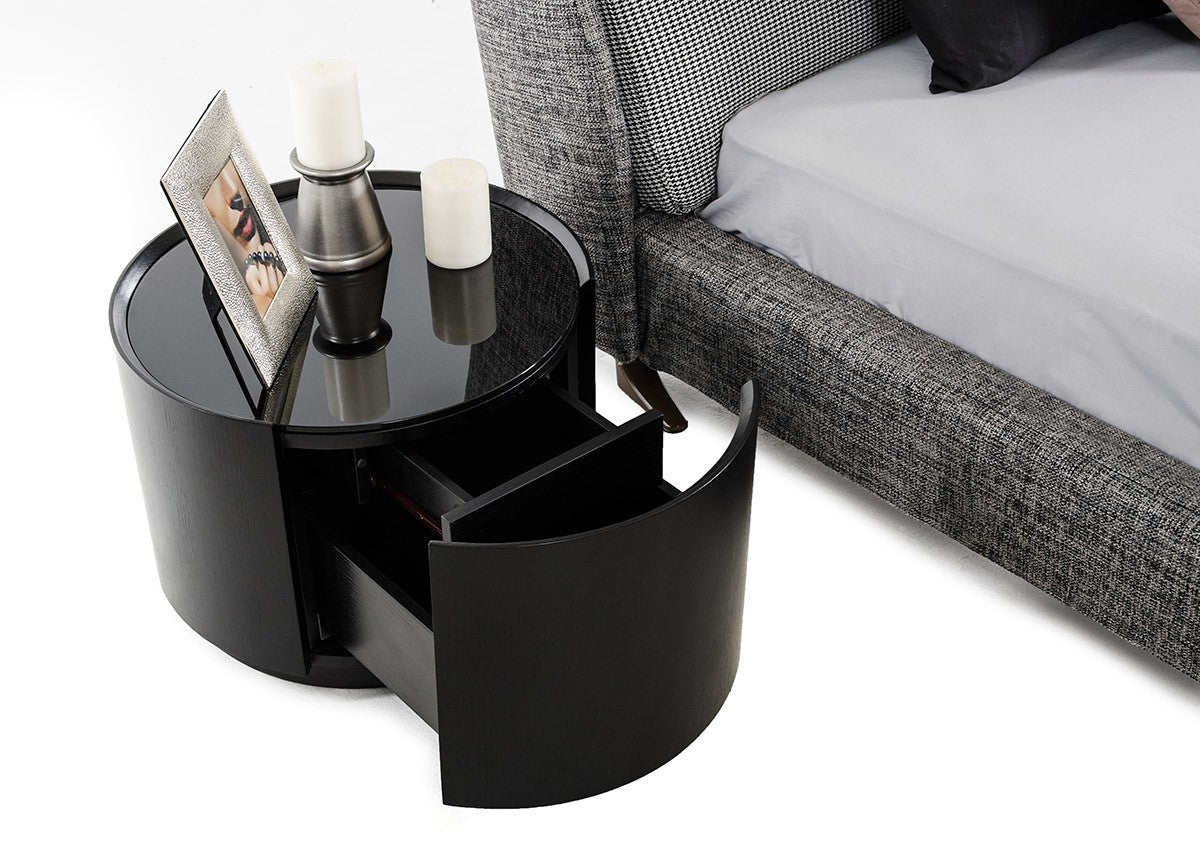 Vig Furniture Modrest Orca - Modern 1-Drawer Round Dark Oak Glass-Top Nightstand | Modishstore | Nightstands-3