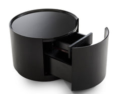 Vig Furniture Modrest Orca - Modern 1-Drawer Round Dark Oak Glass-Top Nightstand