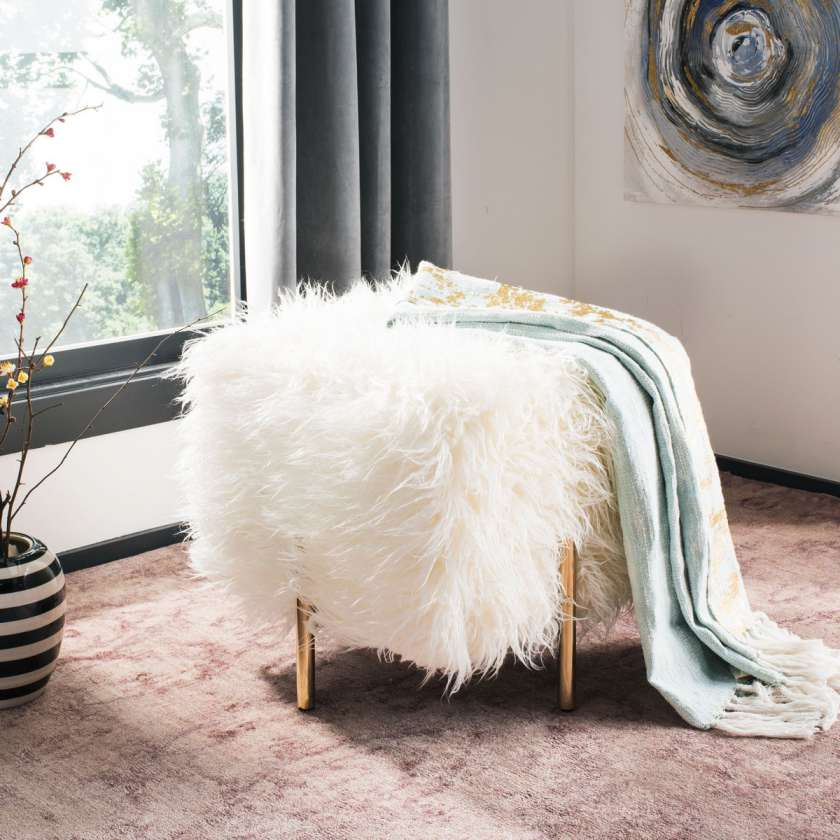 Safavieh Momina Faux Fur Square Ottoman | Ottomans | Modishstore - 2