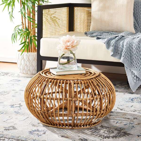 Safavieh Jacynda Round Ottoman - Honey Brown Wash | Ottomans | Modishstore - 4