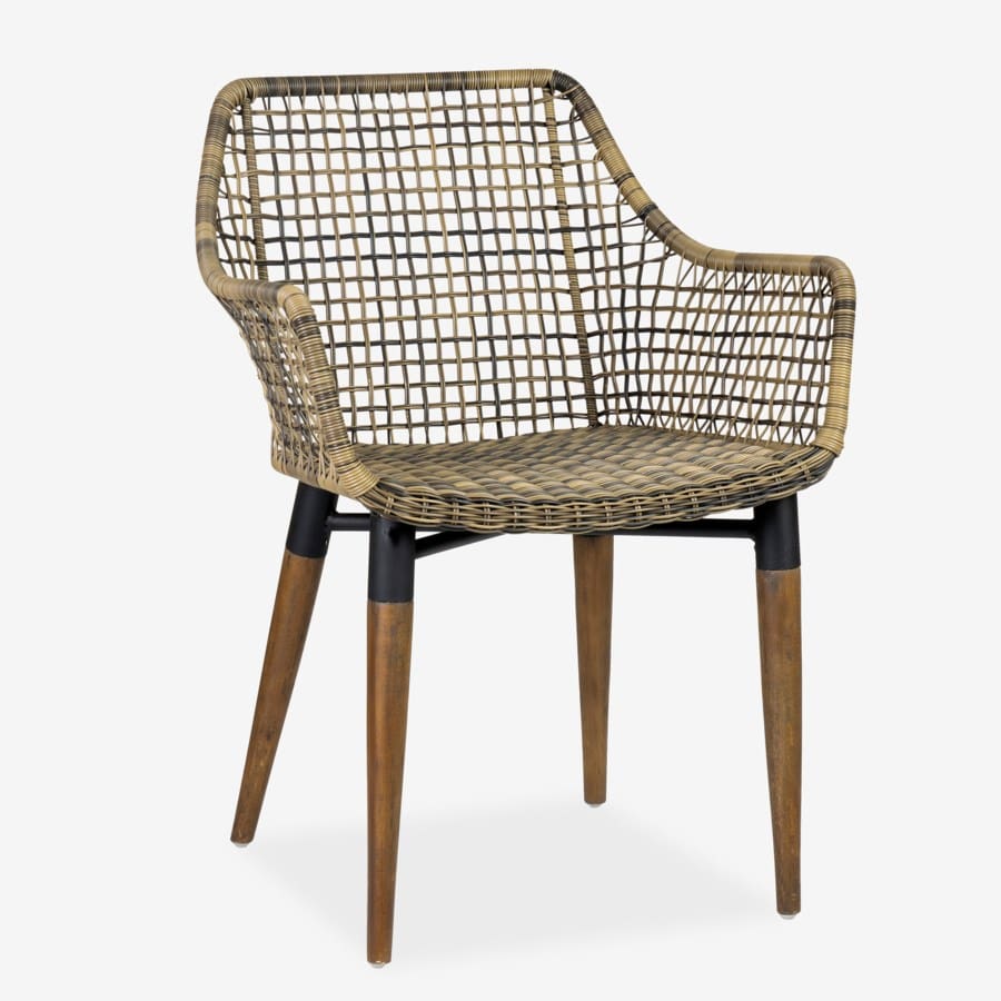 Outdoor Mercury Arm Chair With Wood-Teak, Iron, Polypeel Accents Legs Synthetic Rattan by Jeffan | Outdoor Chairs | Modishstore - 12