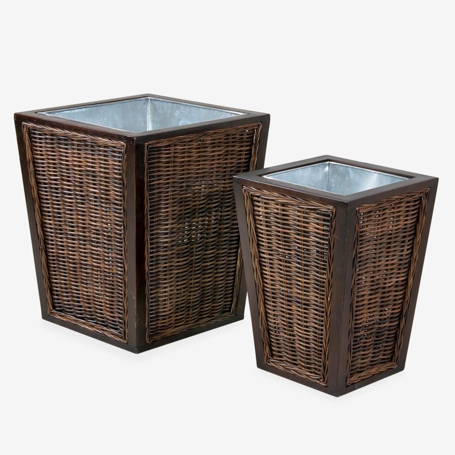 Woodrow Woven Inset Mahogany Wood Planter Boxes, Brown by Jeffan | Outdoor Planters, Troughs & Cachepots | Modishstore