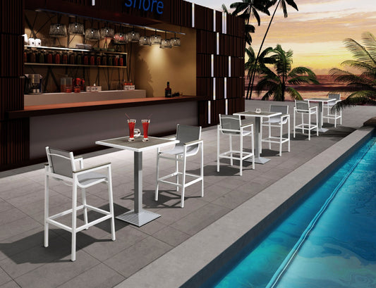 Renava Gulf Outdoor White & Grey Bar Table Set | Modishstore | Bar Tables