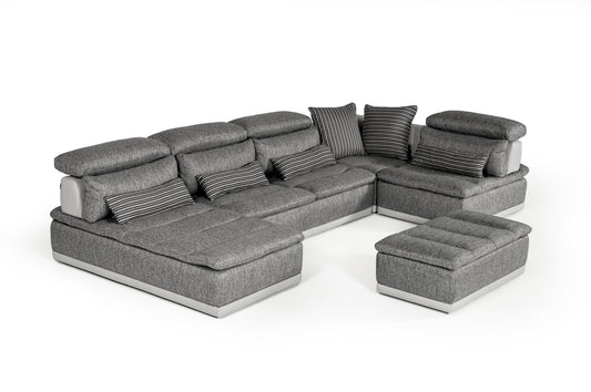 David Ferrari Panorama Italian Modern Grey Fabric & Grey Leather Sectional Sofa | Modishstore | Sofas