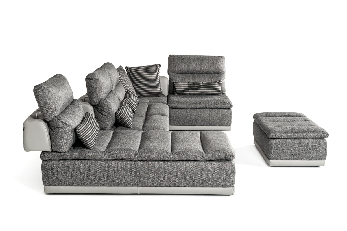 David Ferrari Panorama Italian Modern Grey Fabric & Grey Leather Sectional Sofa-6