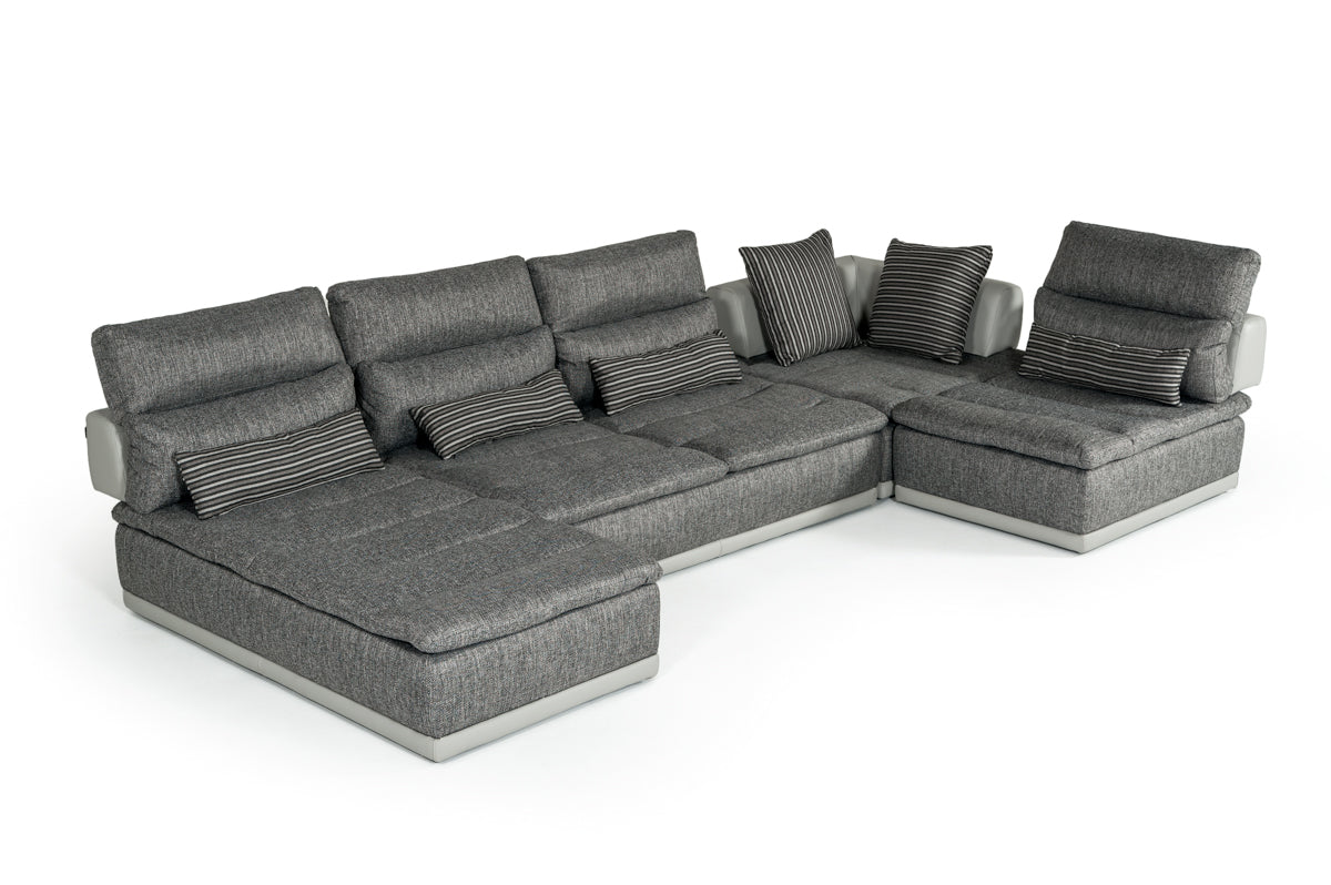 David Ferrari Panorama Italian Modern Grey Fabric & Grey Leather Sectional Sofa-5