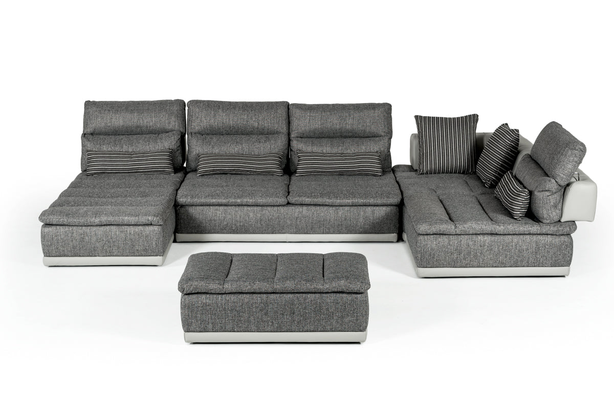 David Ferrari Panorama Italian Modern Grey Fabric & Grey Leather Sectional Sofa-2