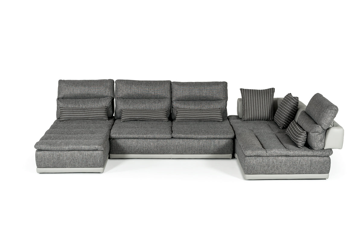 David Ferrari Panorama Italian Modern Grey Fabric & Grey Leather Sectional Sofa-3