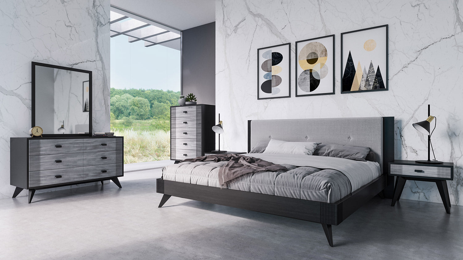 Nova Domus Panther Contemporary Grey & Black Bed | Modishstore | Beds