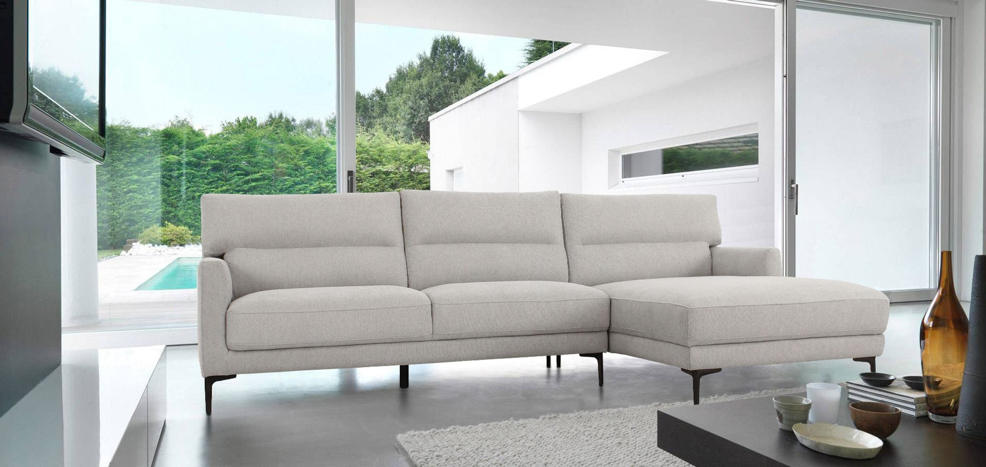 Divani Casa Paraiso - Modern RAF White Fabric Sectional Sofa-2