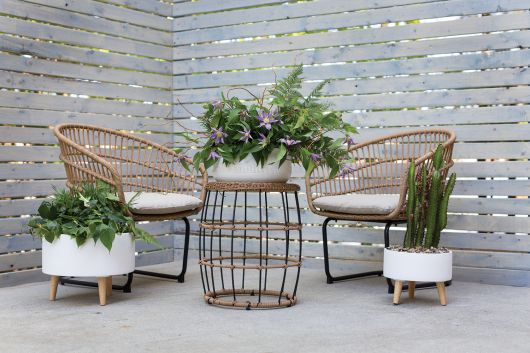 Parkview White Ceramic Planter with Wood legs-Set Of 2 By Accent Decor | Planters, Troughs & Cachepots | Modishstore - 3