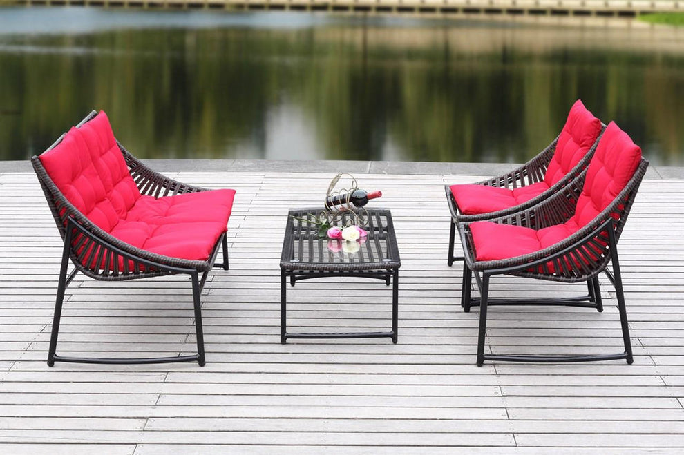 Safavieh Berkane 4 Pc Outdoor Set | Outdoor Sofas, Loveseats & Sectionals | Modishstore - 19