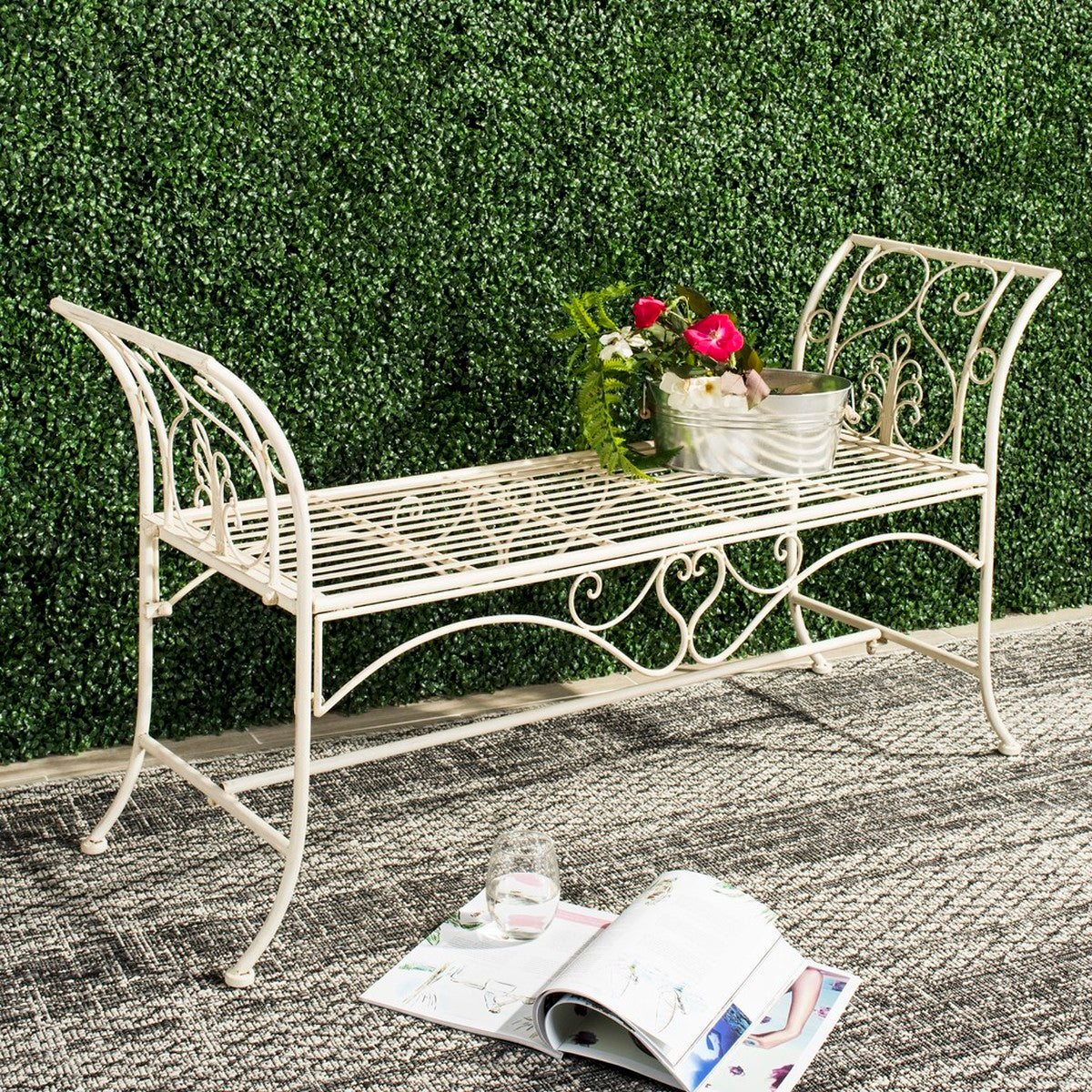 Safavieh Adina Wrought Iron 51.25-Inch W Outdoor Garden Bench | Outdoor Stools & Benches | Modishstore - 1