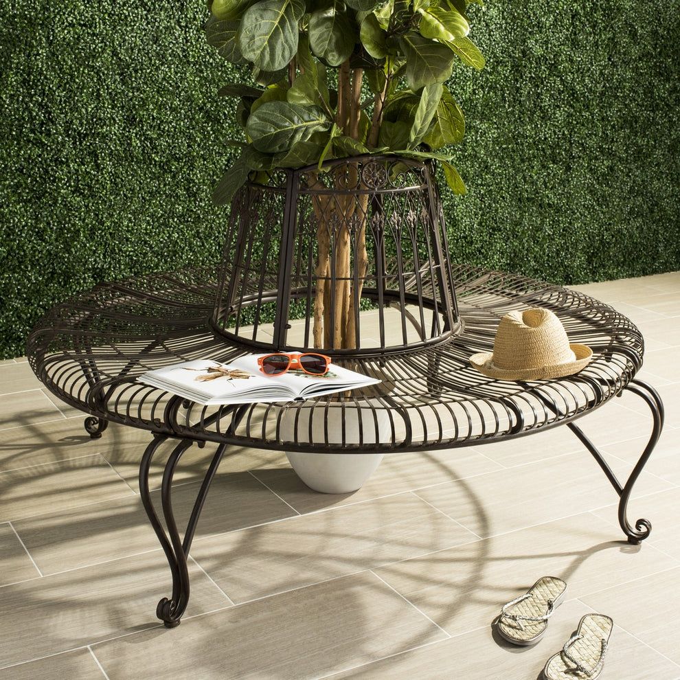 Safavieh Ally Darling Wrought Iron 60.25-Inch W Outdoor Tree Bench | Outdoor Stools & Benches |  Modishstore  - 2