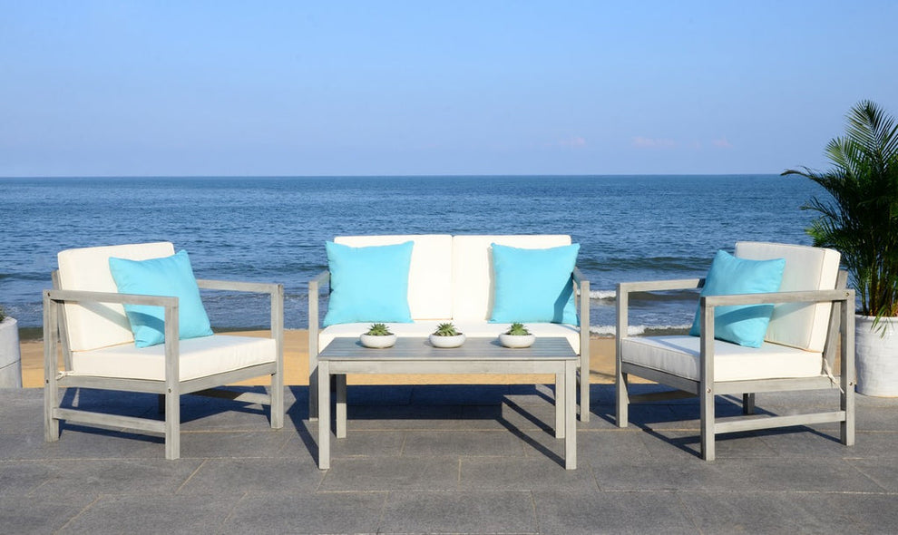 Safavieh Montez 4 Pc Outdoor Set With Accent Pillows | Outdoor Sofas, Loveseats & Sectionals |  Modishstore  - 9