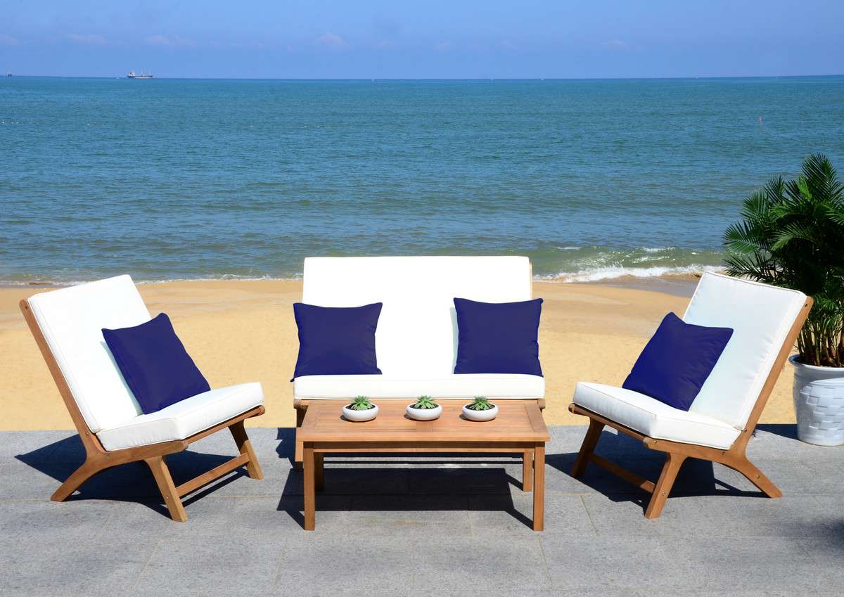 Safavieh Chaston 4 Pc Outdoor Living Set With Accent Pillows | Outdoor Sofas, Loveseats & Sectionals |  Modishstore  - 2