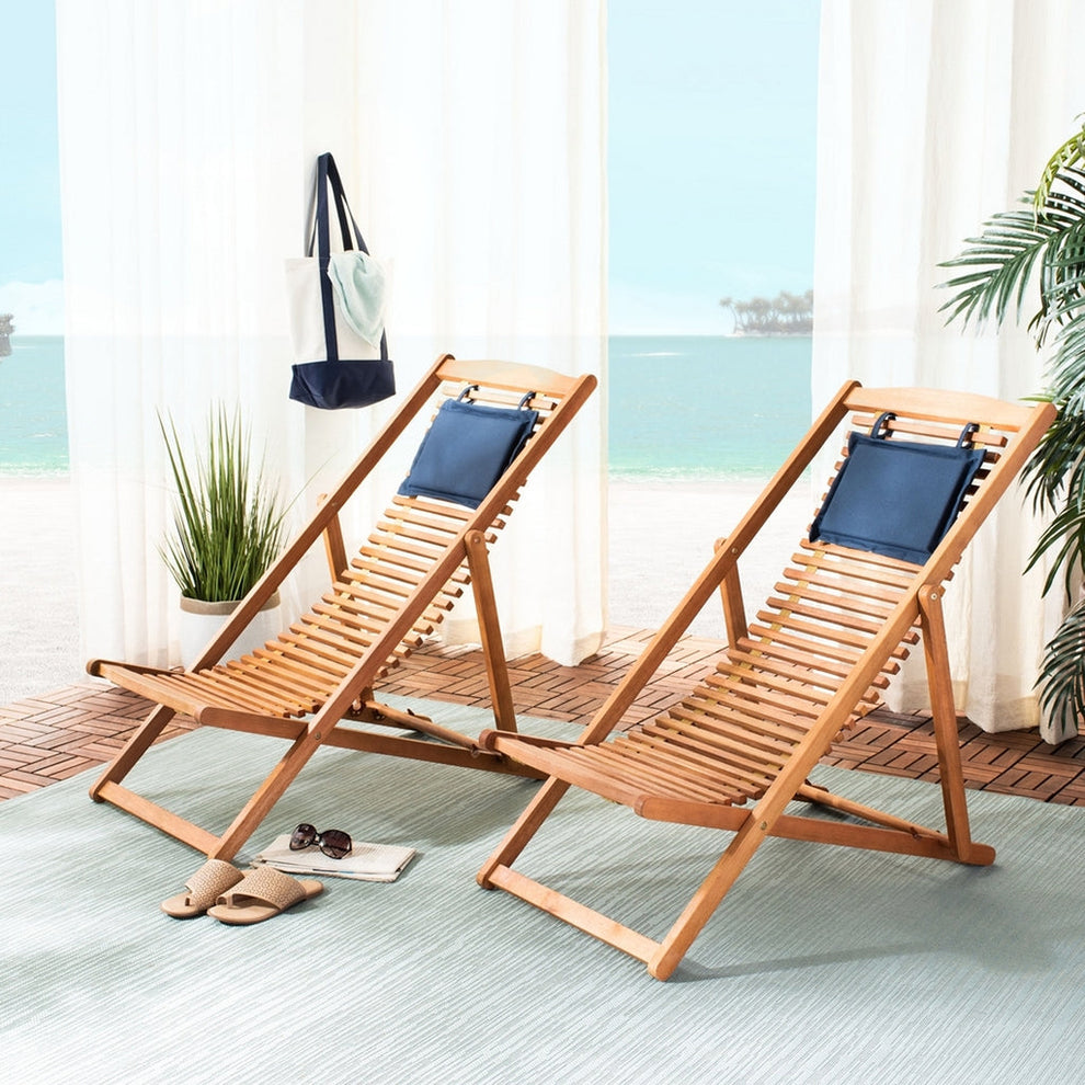 Rendi Relax Chair With Pillow - Set Of 2 - Natural, Navy | Outdoor Chaise Lounges |  Modishstore 
