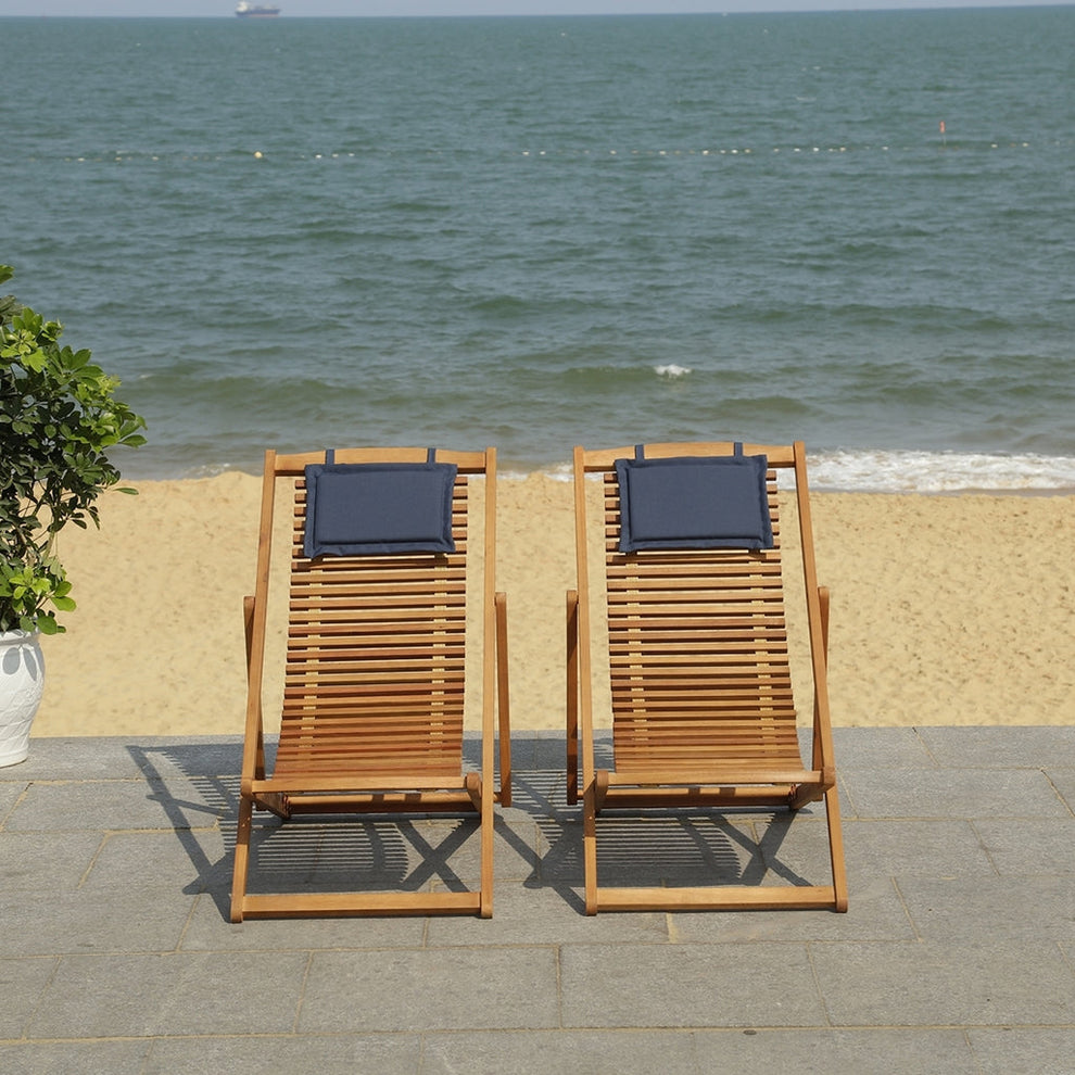 Rendi Relax Chair With Pillow - Set Of 2 - Natural, Navy | Outdoor Chaise Lounges |  Modishstore  - 5