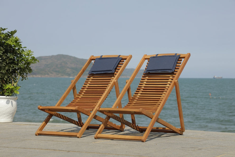 Rendi Relax Chair With Pillow - Set Of 2 - Natural, Navy | Outdoor Chaise Lounges |  Modishstore  - 6