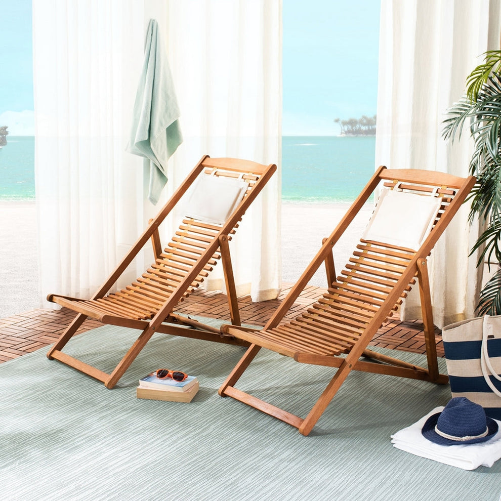 Rendi Relax Chair With Pillow - Set Of 2 - Natural, Navy | Outdoor Chaise Lounges |  Modishstore  - 12