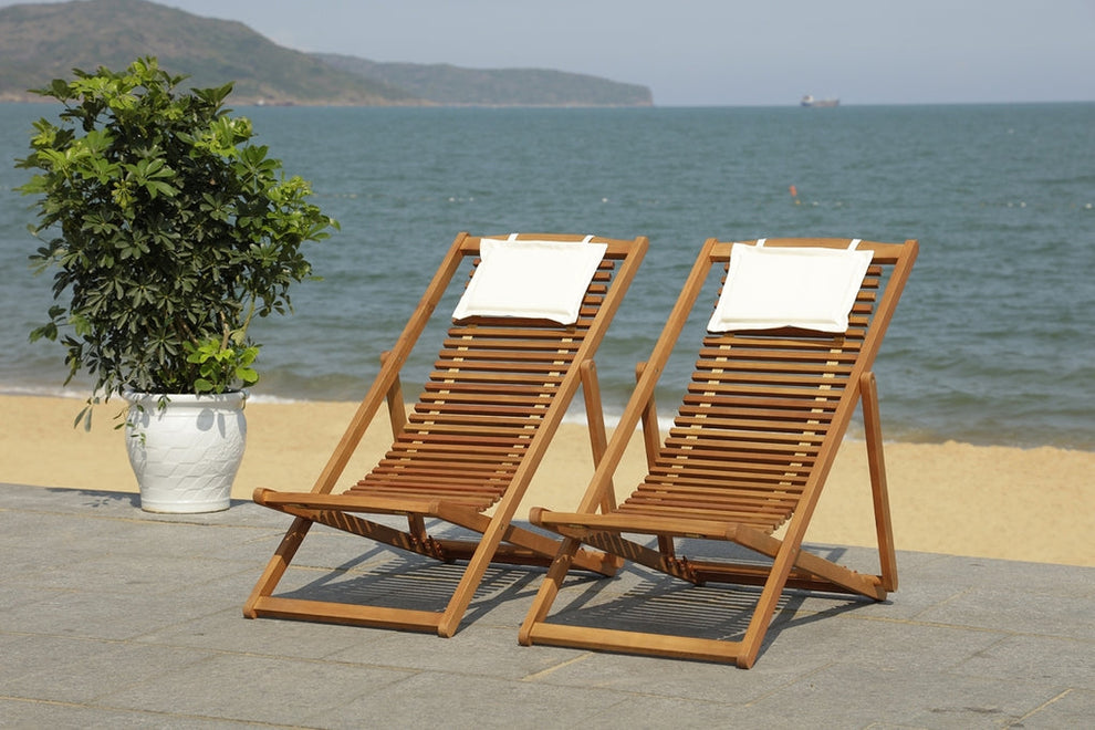 Rendi Relax Chair With Pillow - Set Of 2 - Natural, Navy | Outdoor Chaise Lounges |  Modishstore  - 18
