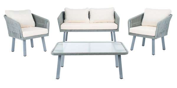 Safavieh Kerson 4Pc Rope Living Set | Outdoor Patio |  Modishstore 