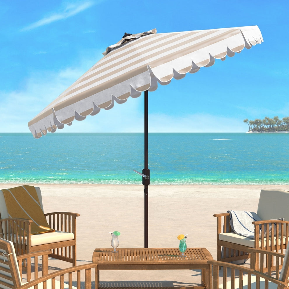 Safavieh Maui Single Scallop Striped 9Ft Crank Push Button Tilt Umbrella | Umbrellas |  Modishstore  - 2