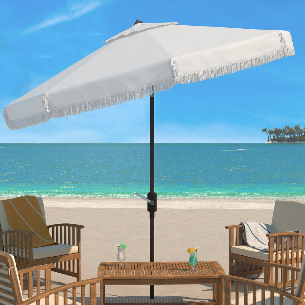 Safavieh Milan Fringe 11Ft Rnd Crank Umbrella | Umbrellas |  Modishstore  - 5
