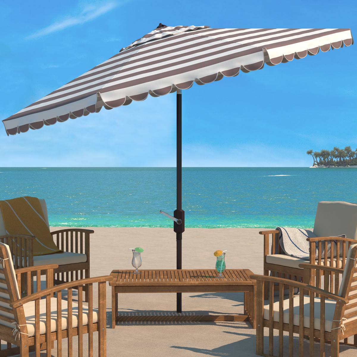 Safavieh Vienna 11Ft Rnd Crank Umbrella | Umbrellas |  Modishstore  - 2