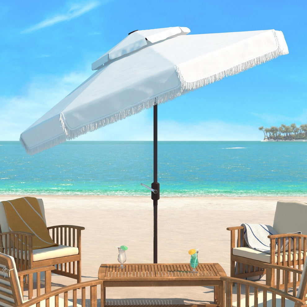 Safavieh Milan Fringe 9Ft Double Top Crank Umbrella | Umbrellas |  Modishstore  - 5