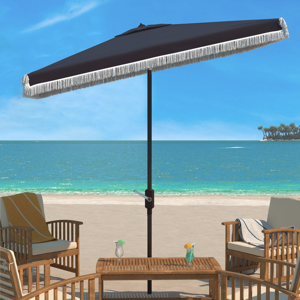 Safavieh Milan Fringe 6.5 X 10 Ft Rect Crank Umbrella | Umbrellas |  Modishstore  - 2