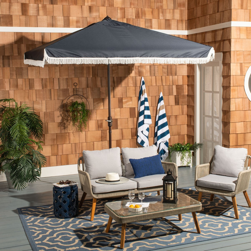 Safavieh Milan Fringe 7.5 Ft Square Crank Umbrella | Umbrellas |  Modishstore  - 2