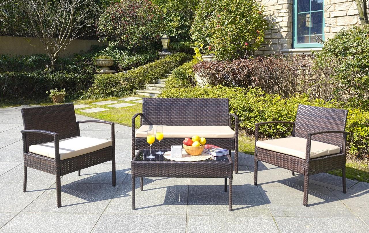 Safavieh MATTIA 4 PIECE RATTAN LIVING SET | Outdoor Sofas, Loveseats & Sectionals | Modishstore - 1