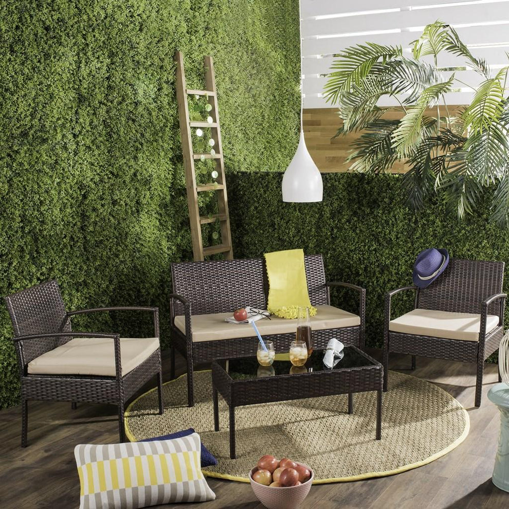 Safavieh MATTIA 4 PIECE RATTAN LIVING SET | Outdoor Sofas, Loveseats & Sectionals | Modishstore - 4