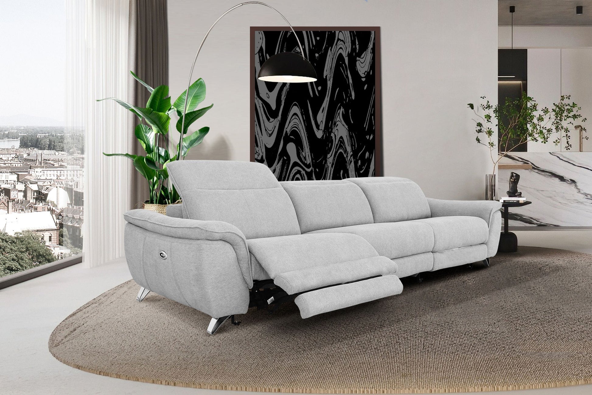 Divani Casa Paul - Contemporary Grey Fabric 4-Seater Sofa w/ Electric Recliners | Sofas | Modishstore - 2