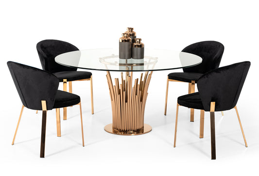 Modrest Paxton Modern Round Glass & Rosegold Dining Table | Dining Tables | Modishstore