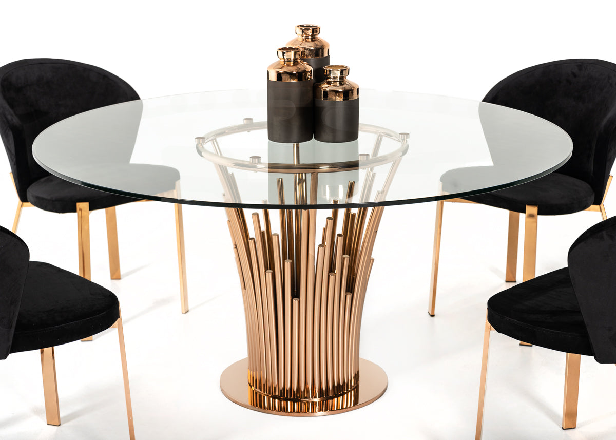 Modrest Paxton Modern Round Glass & Rosegold Dining Table | Dining Tables | Modishstore - 3