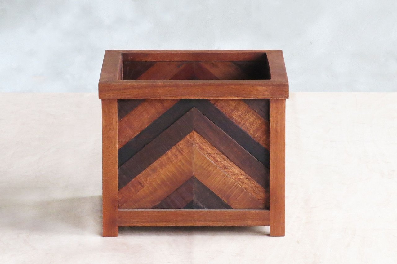 Masaya Planter, Hardwood Herringbone Pattern, Indoor/Outdoor | Planters, Troughs & Cachepots | Modishstore - 2