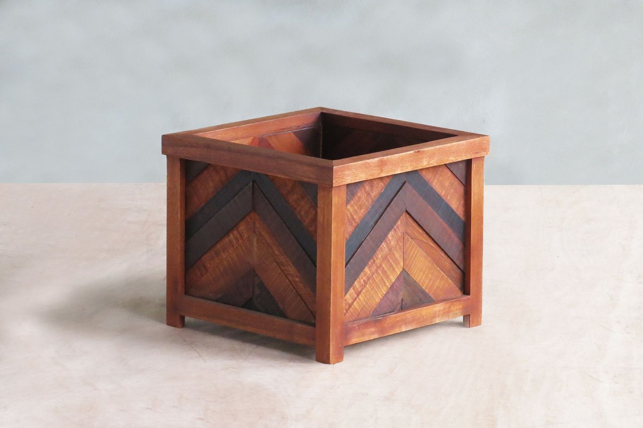 Masaya Planter, Hardwood Herringbone Pattern, Indoor/Outdoor | Planters, Troughs & Cachepots | Modishstore - 3