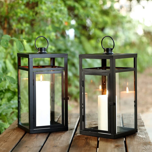 Safavieh Fraleigh Outdoor Lantern Set Of 2 - Black | Outdoor Lights | Modishstore
