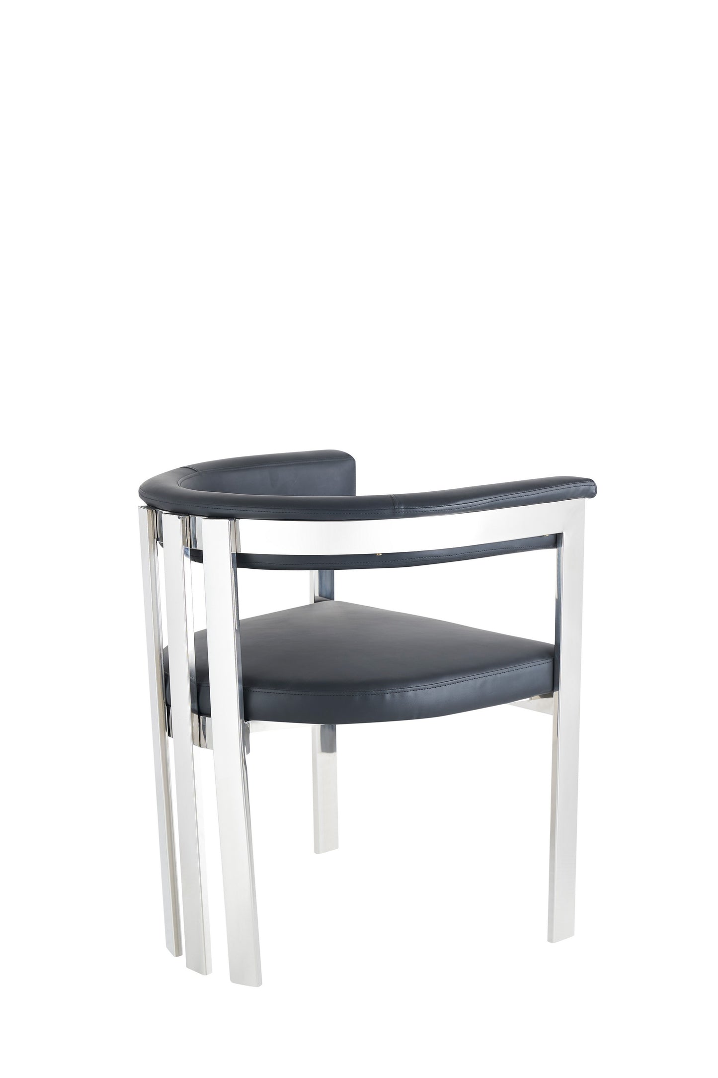 Modrest Pontiac - Modern Black Vegan Leather and Stainless Steel Dining Chair