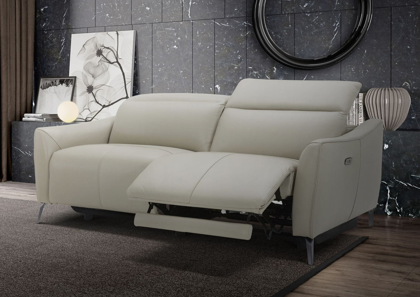 Divani Casa Prairie Modern Light Grey Leather Dual Electric Sofa Recliner with Electric Headrest-3
