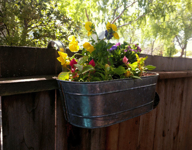Wall/Railing/Deck Planters Zinc Finish, Oblong, Set of 4-2