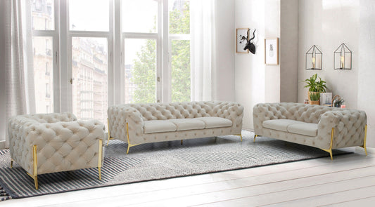 Divani Casa Quincey - Transitional Beige Velvet Sofa Set | Sofas | Modishstore