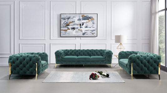 Divani Casa Quincey - Transitional Emerald Green Velvet Sofa Set | Sofas | Modishstore